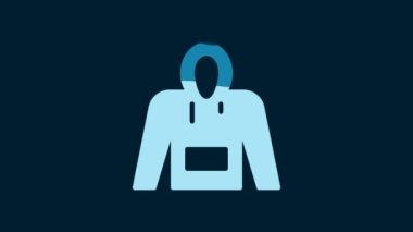 White Hoodie icon isolated on blue background. Hooded sweatshirt. 4K Video motion graphic animation.