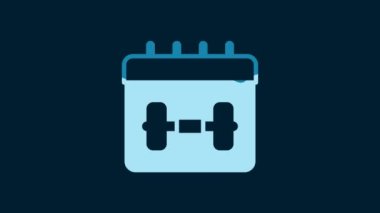 White Calendar fitness icon isolated on blue background. Training schedule. 4K Video motion graphic animation.