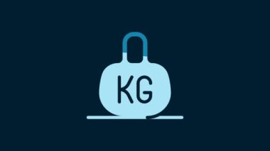 White Weight icon isolated on blue background. Kilogram weight block for weight lifting and scale. Mass symbol. 4K Video motion graphic animation.