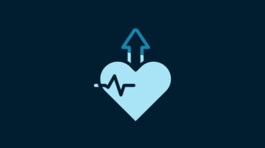 White Heartbeat increase icon isolated on blue background. Increased heart rate. 4K Video motion graphic animation.