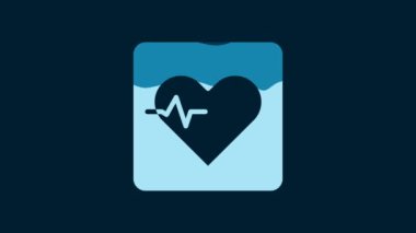White Heart rate icon isolated on blue background. Heartbeat sign. Heart pulse icon. Cardiogram icon. 4K Video motion graphic animation.