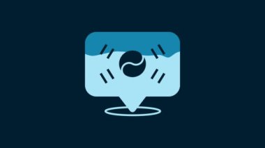 White Location South Korea icon isolated on blue background. 4K Video motion graphic animation.