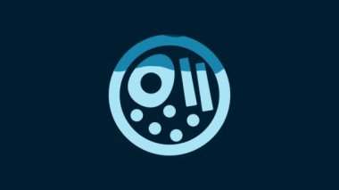 White Ramen soup bowl with noodles icon isolated on blue background. Bowl of traditional asian noodle soup. 4K Video motion graphic animation.