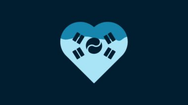 White Love Korea emblem with heart in national flag icon isolated on blue background. 4K Video motion graphic animation.