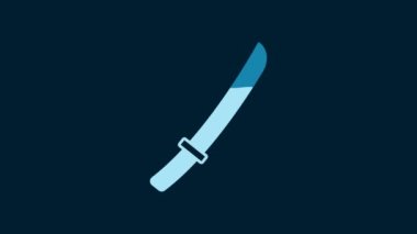 White Traditional Japanese katana icon isolated on blue background. Japanese sword. 4K Video motion graphic animation.
