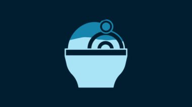 White Ramen soup bowl with noodles icon isolated on blue background. Bowl of traditional asian noodle soup. 4K Video motion graphic animation.