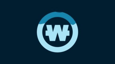 White South Korean won coin icon isolated on blue background. South Korea currency business, payment and finance. 4K Video motion graphic animation.