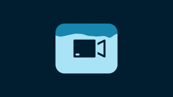 White Play Video Button Icon Isolated Blue Background Film Strip — Stockvideo