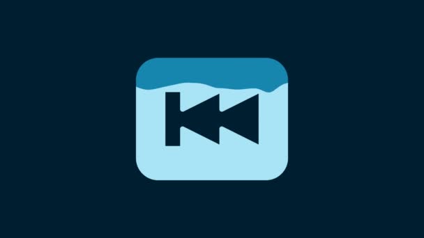 Белый Значок Кнопки Rewind Выделен Синем Фоне Видеографическая Анимация — стоковое видео