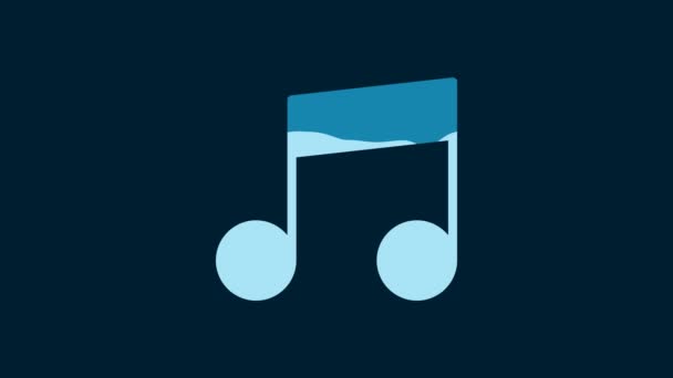 White Music Note Tone Icon Isolated Blue Background Video Motion — Stockvideo