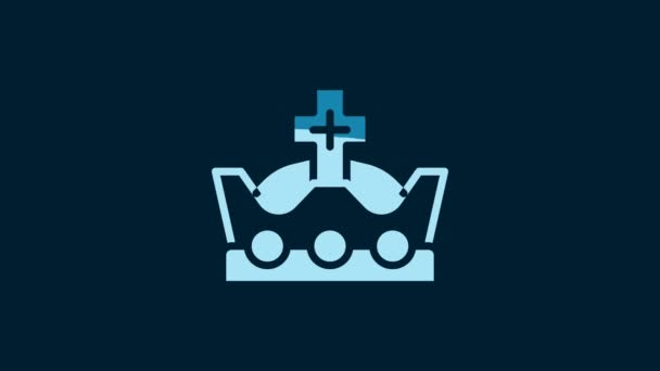 White King Crown Icon Isolated Blue Background Video Motion Graphic — Stok video
