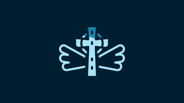 白色基督教交叉图标孤立在蓝色背景 教堂十字架 4K视频运动图形动画 — 图库视频影像