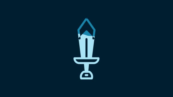 White Sword Game Icon Isolated Blue Background Video Motion Graphic — Vídeo de stock