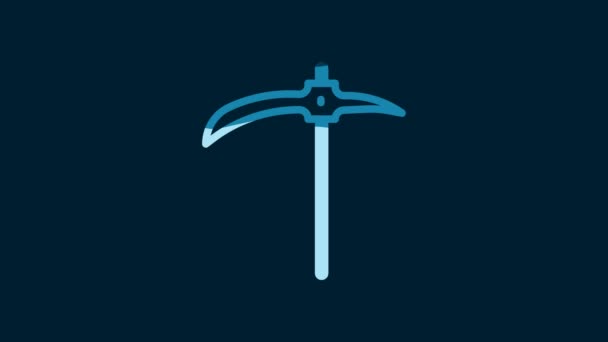 White Pickaxe Icon Isolated Blue Background Video Motion Graphic Animation — Stockvideo
