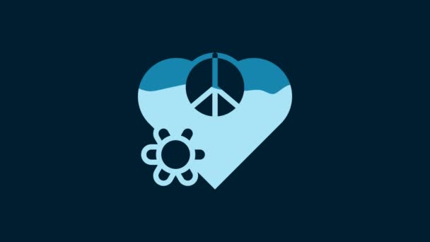 White Love Peace Icon Isolated Blue Background Hippie Symbol Peace — Video Stock