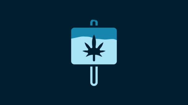 Vit Medicinsk Marijuana Eller Cannabis Blad Ikon Isolerad Blå Bakgrund — Stockvideo