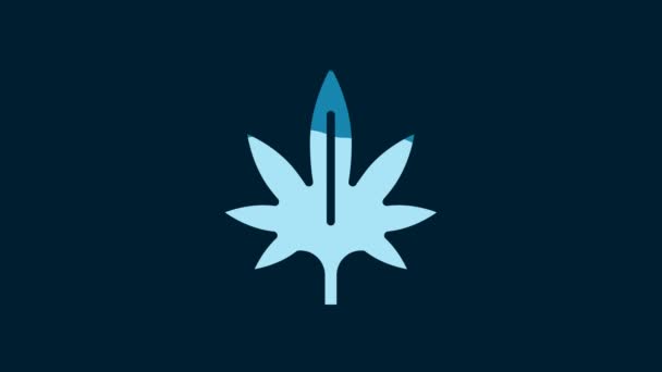 White Medical Marijuana Cannabis Leaf Icon Isolated Blue Background Hemp — Vídeo de Stock