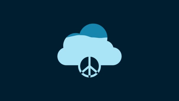 White Peace Cloud Icon Isolated Blue Background Hippie Symbol Peace — Stockvideo