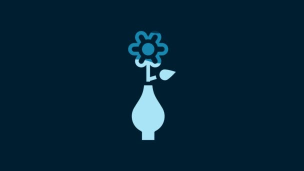 花瓶中的白花图标孤立在蓝色的背景上 4K视频运动图形动画 — 图库视频影像