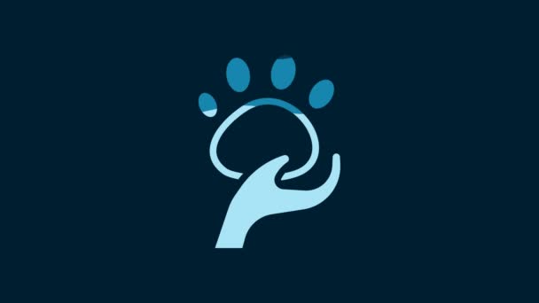白色动物志愿者图标孤立在蓝色背景 动物护理概念 4K视频运动图形动画 — 图库视频影像
