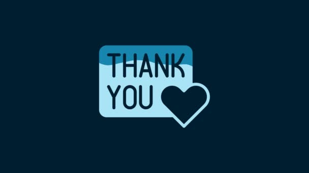 White Thank You Heart Icon Isolated Blue Background Handwritten Lettering — Stock videók
