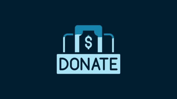White Donation Charity Icon Isolated Blue Background Donate Money Charity — Stok video