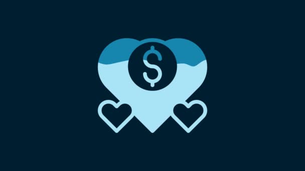 白の寄付と慈善アイコンは青の背景に隔離されています 寄付のお金と慈善の概念 4Kビデオモーショングラフィックアニメーション — ストック動画