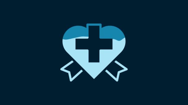 White Heart Cross Icon Isolated Blue Background First Aid Healthcare — Video Stock