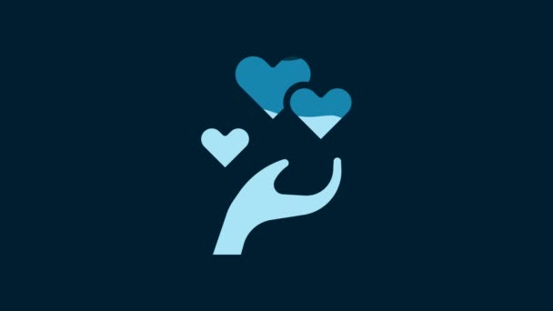 White Heart Hand Icon Isolated Blue Background Hand Giving Love — Stock video