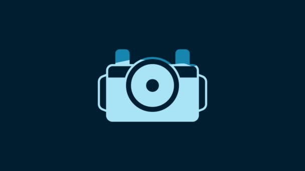 Біла Фотокамера Піктограми Дайвера Ізольована Синьому Фоні Піктограма Фотоапарата Дайвінг — стокове відео