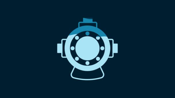 白色Aqualung图标隔离在蓝色背景 潜水头盔 潜水设备 4K视频运动图形动画 — 图库视频影像