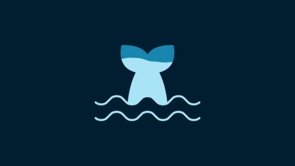 青い背景に隔離された海の波のアイコンの白鯨の尾 4Kビデオモーショングラフィックアニメーション — ストック動画