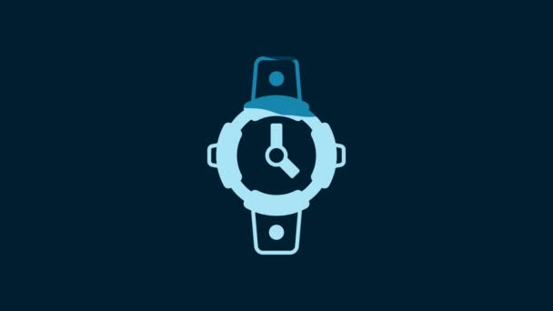 ホワイトダイビングの時計アイコンは青の背景に隔離された 潜水水中機器 4Kビデオモーショングラフィックアニメーション — ストック動画