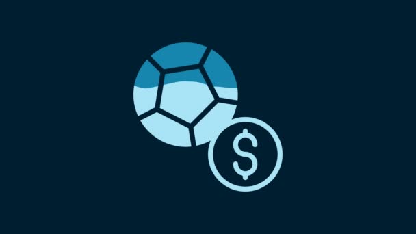 白いサッカーボールのアイコンは青の背景に隔離された スポーツ用具 4Kビデオモーショングラフィックアニメーション — ストック動画