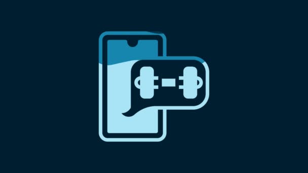 White Fitness App Sports Icon Isolated Blue Background Healthcare Mobile — Wideo stockowe