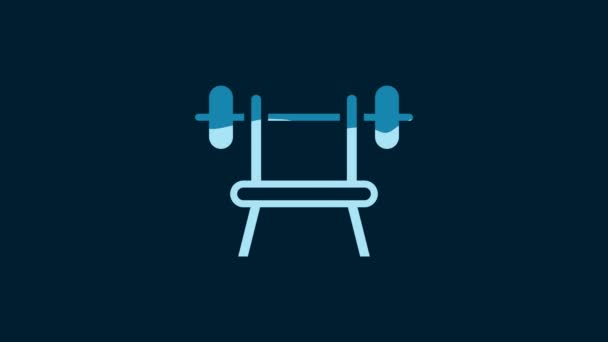 White Bench Barbell Icon Isolated Blue Background Gym Equipment Bodybuilding — Wideo stockowe