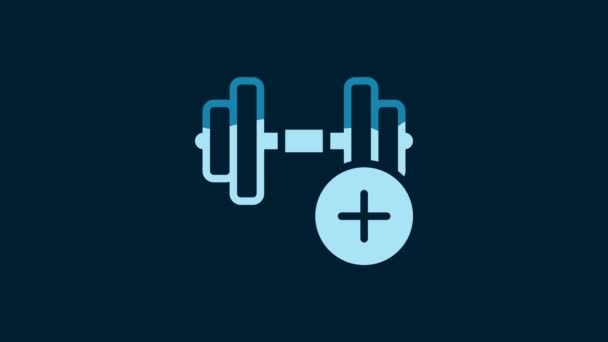White Dumbbell Icon Isolated Blue Background Muscle Lifting Fitness Barbell — Vídeo de stock