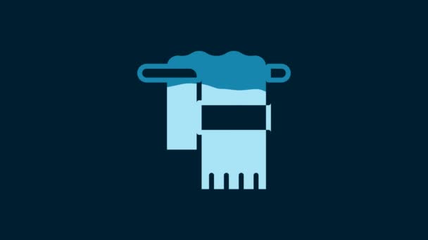 White Towel Hanger Icon Isolated Blue Background Bathroom Towel Icon — Vídeo de stock