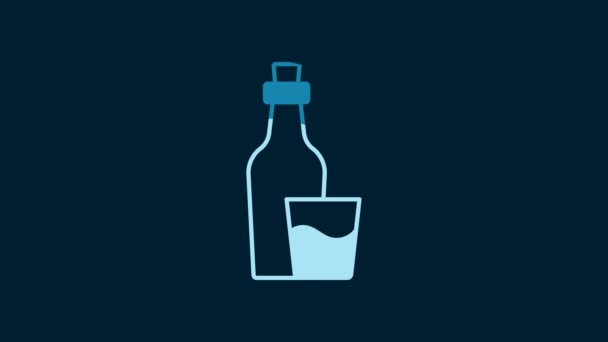White Soju Bottle Icon Isolated Blue Background Korean Rice Vodka — Stockvideo