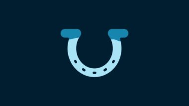 White Horseshoe icon isolated on blue background. 4K Video motion graphic animation.