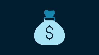 White Money bag icon isolated on blue background. Dollar or USD symbol. Cash Banking currency sign. 4K Video motion graphic animation.
