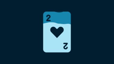 White Playing card with heart symbol icon isolated on blue background. Casino gambling. 4K Video motion graphic animation.