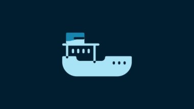 White Cargo ship icon isolated on blue background. 4K Video motion graphic animation.