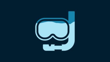 White Diving mask and snorkel icon isolated on blue background. Extreme sport. Diving underwater equipment. 4K Video motion graphic animation.