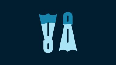 White Rubber flippers for swimming icon isolated on blue background. Diving equipment. Extreme sport. Diving underwater equipment. 4K Video motion graphic animation.