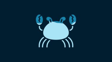White Crab icon isolated on blue background. 4K Video motion graphic animation.