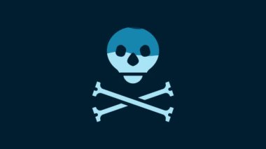 White Skull on crossbones icon isolated on blue background. Happy Halloween party. 4K Video motion graphic animation.