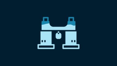 White Binoculars icon isolated on blue background. Find software sign. Spy equipment symbol. 4K Video motion graphic animation.