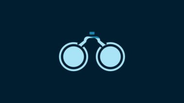 White Binoculars icon isolated on blue background. Find software sign. Spy equipment symbol. 4K Video motion graphic animation.
