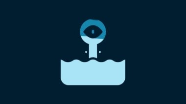 White Periscope in the waves above the water icon isolated on blue background. 4K Video motion graphic animation.
